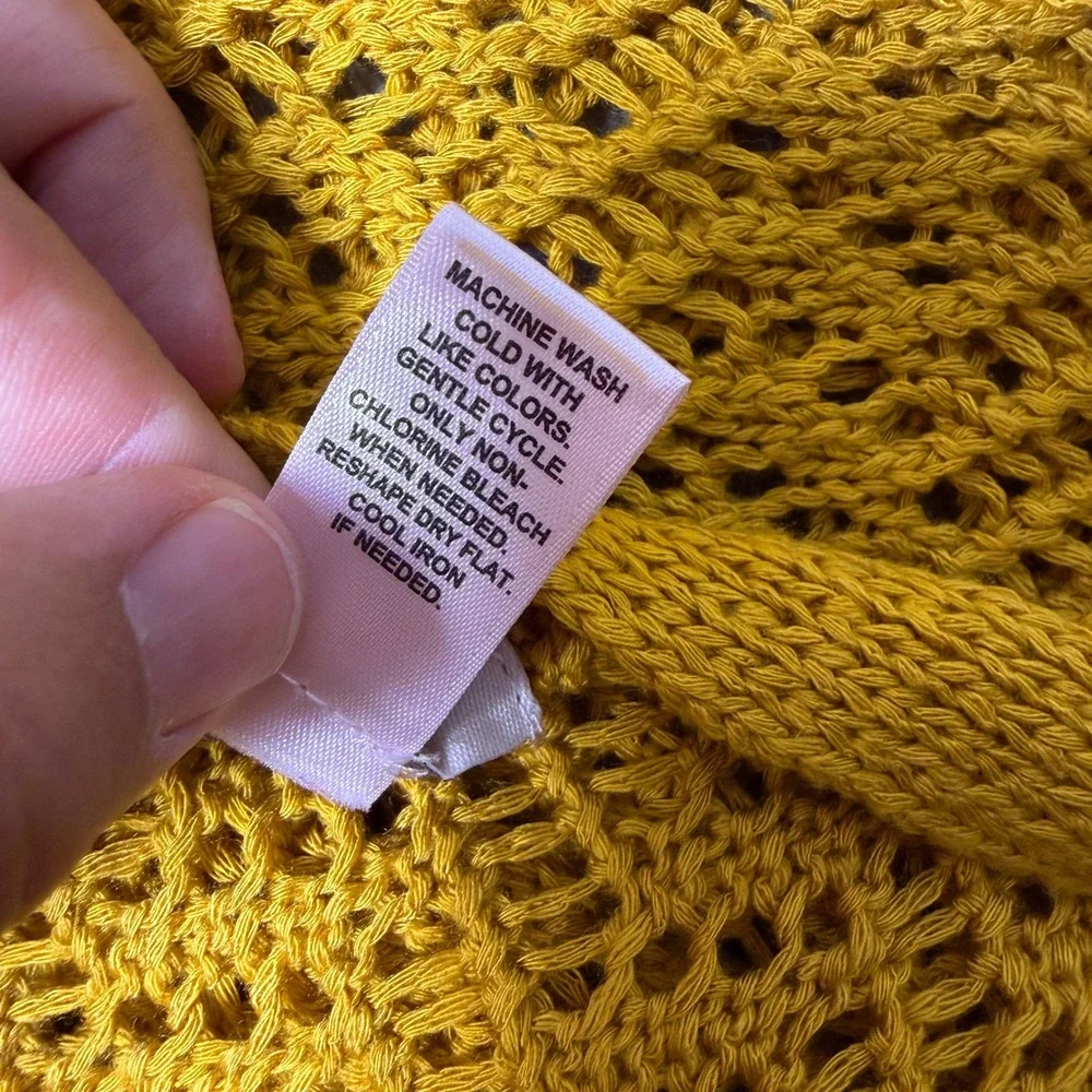 Est. 1946 Womens Mustard Yellow Open Knit Waterfall Cardigan XL Asymmetrical Hem